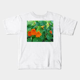 Yellow and orange nasturtiums in my garden Kids T-Shirt